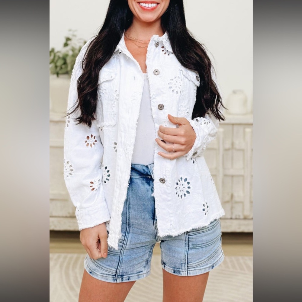 Sew in Love Eyelet Denim Jacket - L